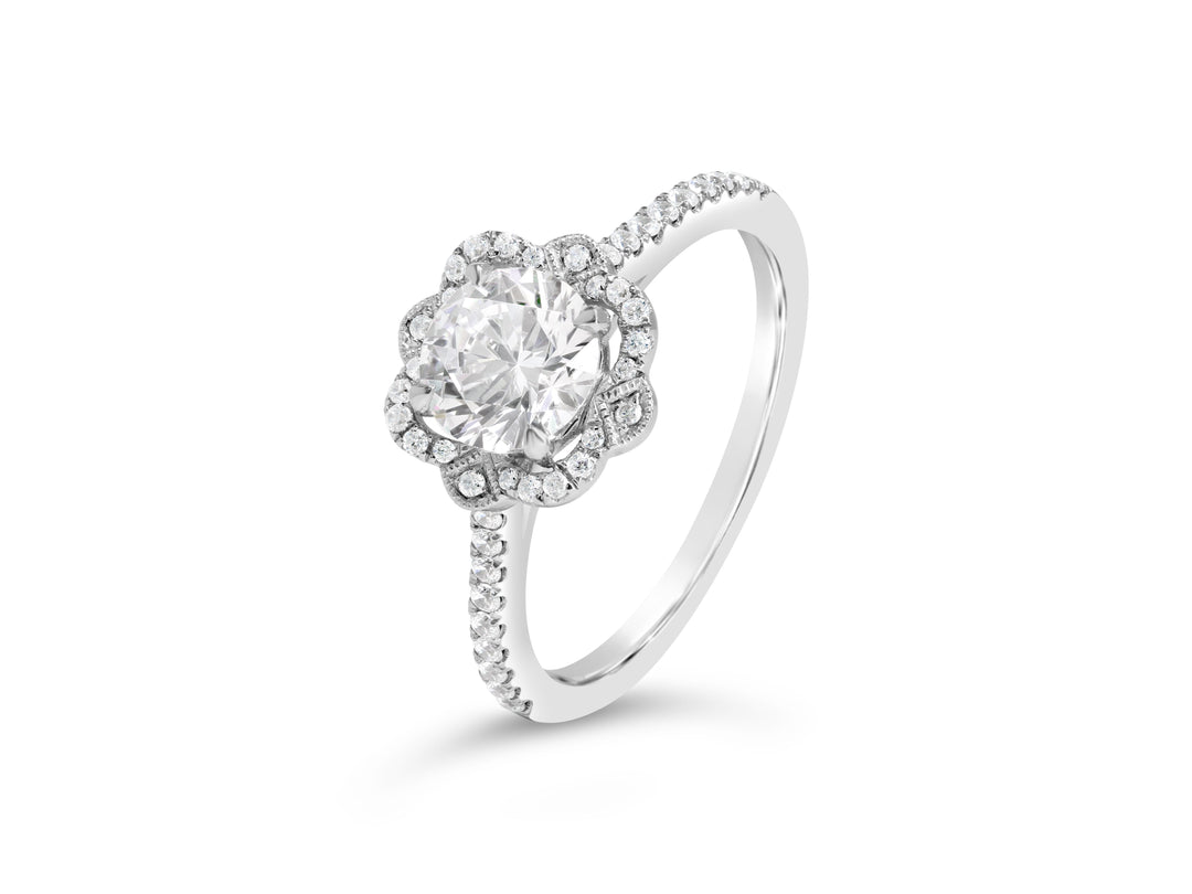 Vintage Style Diamond Halo Engagement Ring