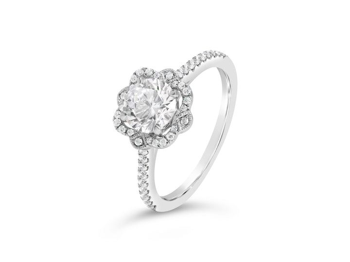 Vintage Style Diamond Halo Engagement Ring