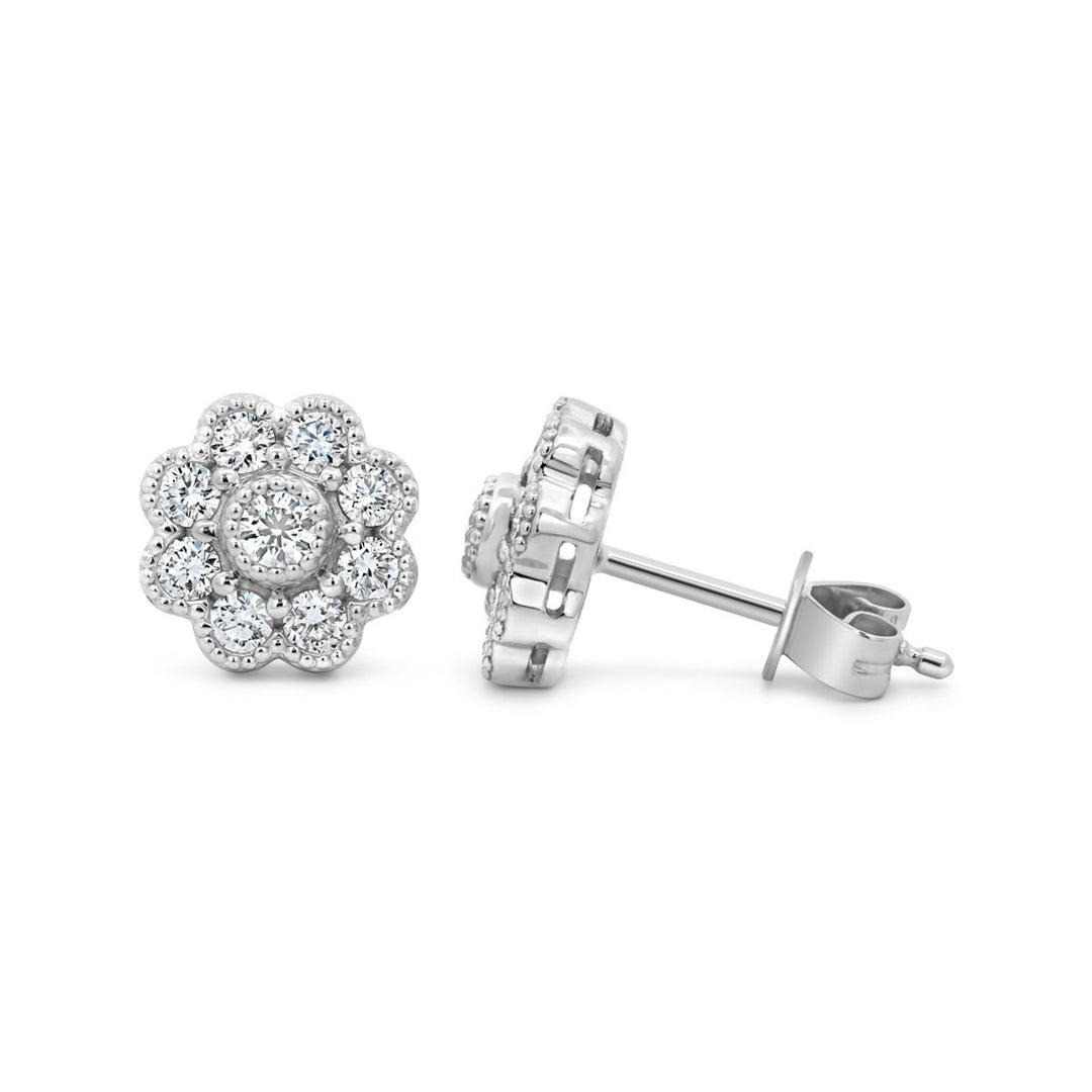 Pavé Diamond Flower Studs - ADE29142 - The Diamond Guys