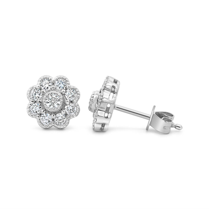 Pavé Diamond Flower Studs - ADE29142 - The Diamond Guys