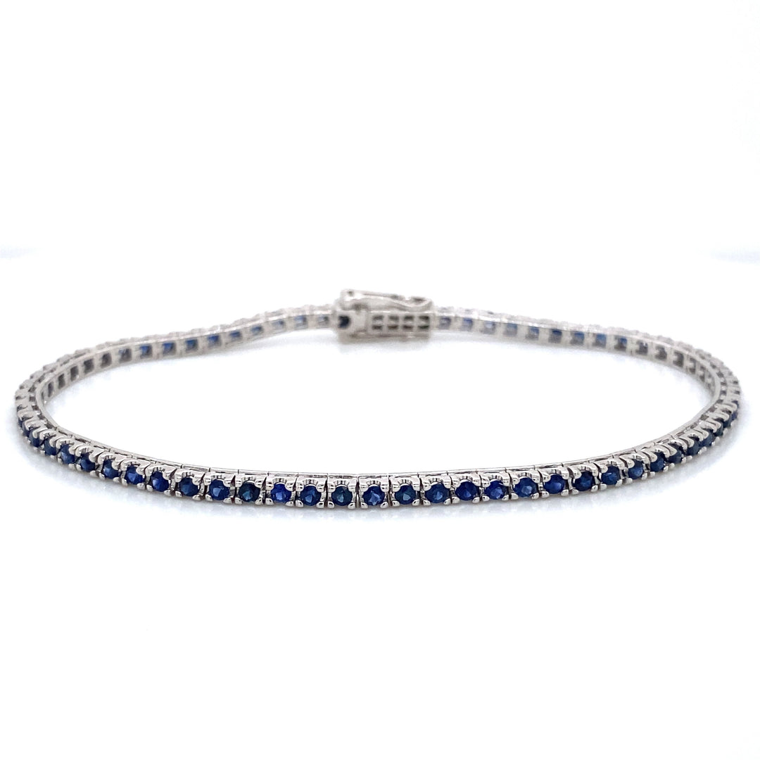 White Gold Blue Sapphire Tennis Bracelet - AB0202/BS - The Diamond Guys