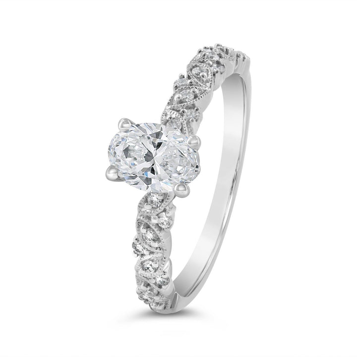 Vintage Inspired Modern Engagement Ring with Engraving Detail