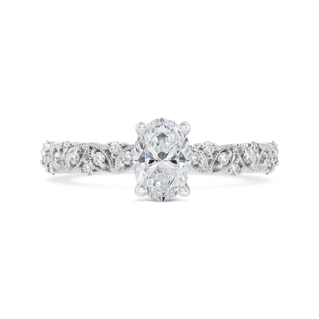 Vintage Inspired Modern Engagement Ring with Engraving Detail