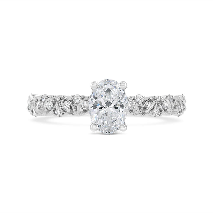 Vintage Inspired Modern Engagement Ring with Engraving Detail