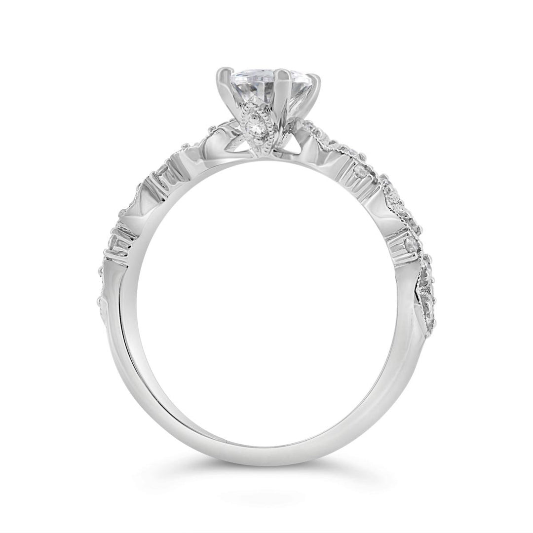 Vintage Inspired Modern Engagement Ring with Engraving Detail