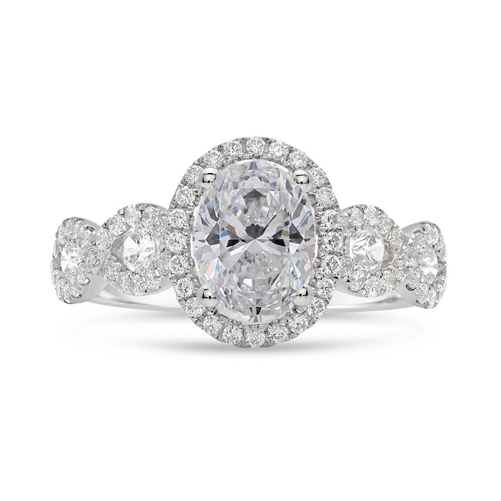 Cross Over Diamond Halo Engagement Ring