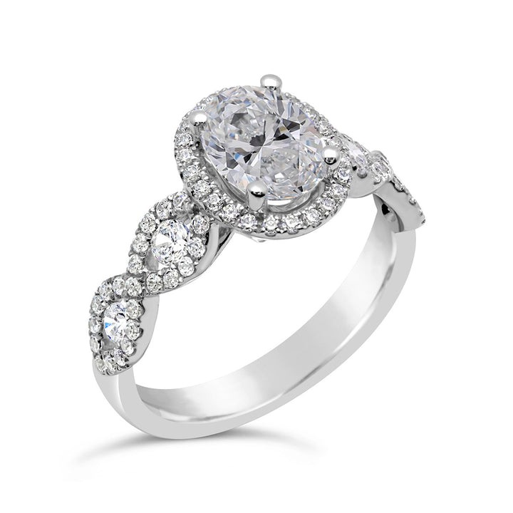 Cross Over Diamond Halo Engagement Ring