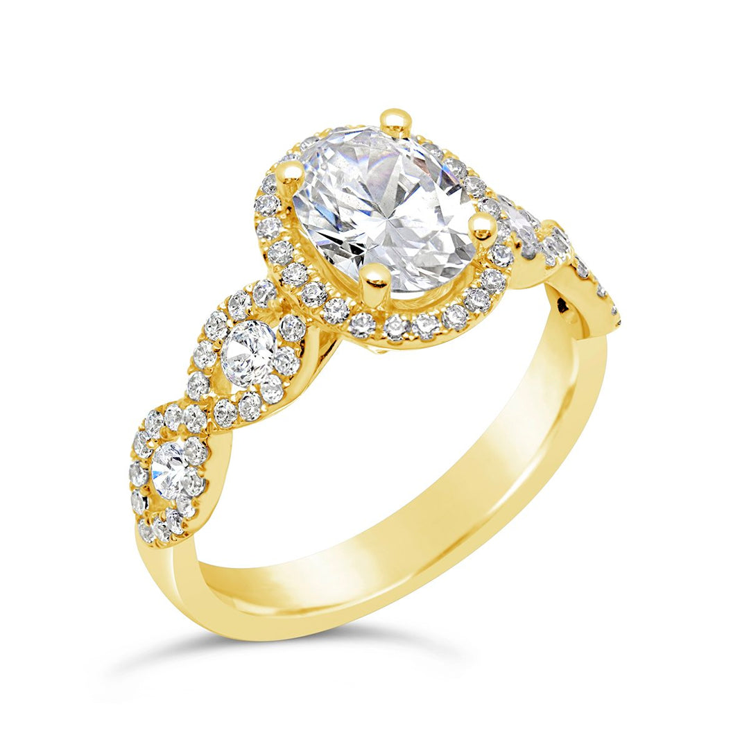 Cross Over Diamond Halo Engagement Ring