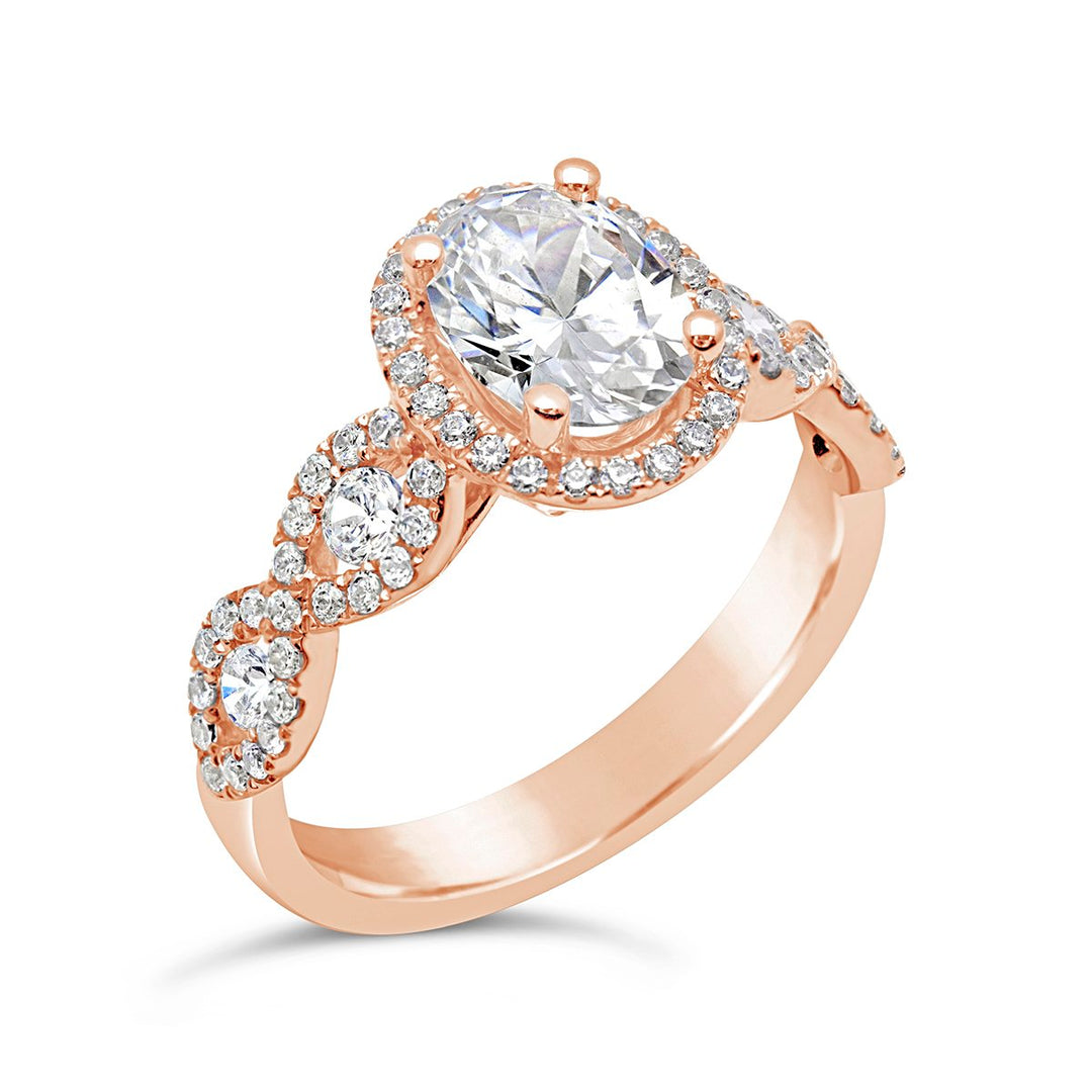 Cross Over Diamond Halo Engagement Ring