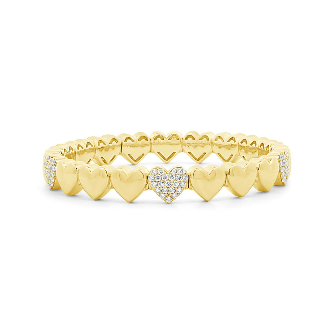 18K Yellow Gold Heart Stretch Diamond Bangle - The Diamond Guys