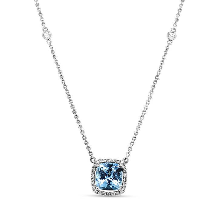 Diamond & Aquamarine Halo Necklace - YJM0192NS