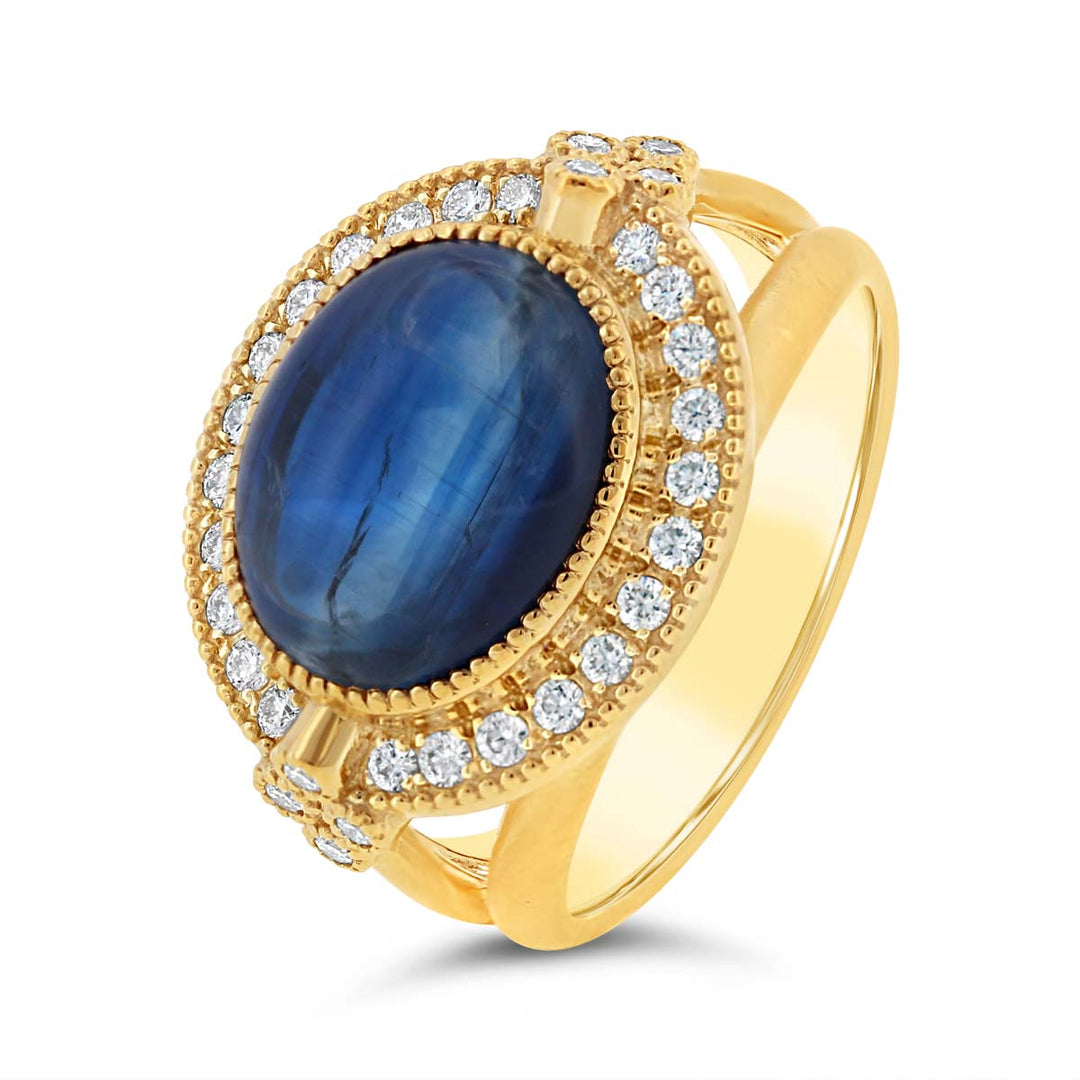 Oval Kyanite Cabuchon Center & Diamond Halo Fashion Ring