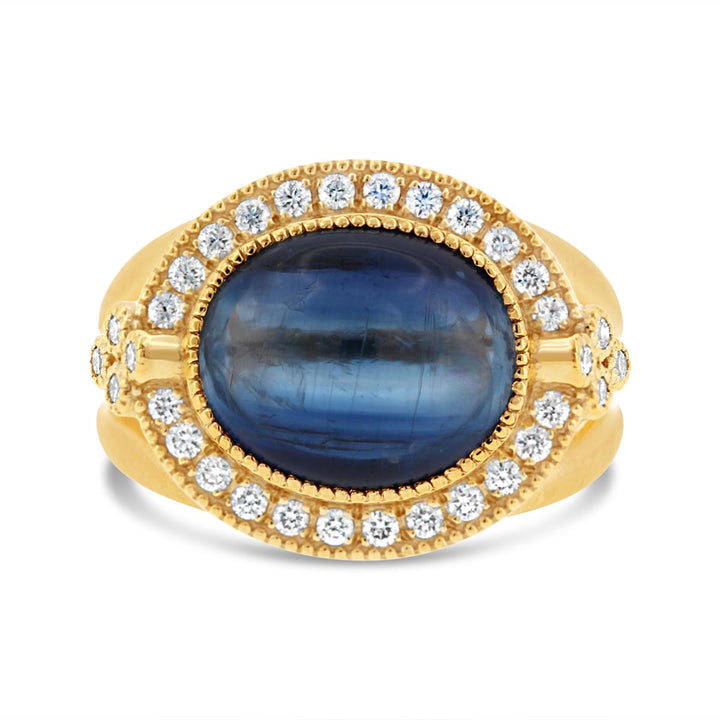 Oval Kyanite Cabuchon Center & Diamond Halo Fashion Ring