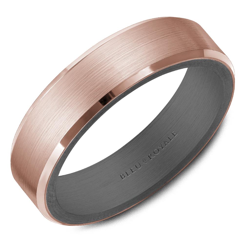 Tantalum & Gold Men's Wedding Band with Sandpaper Top & High Polished Beveled Edge - RYL-131YT6