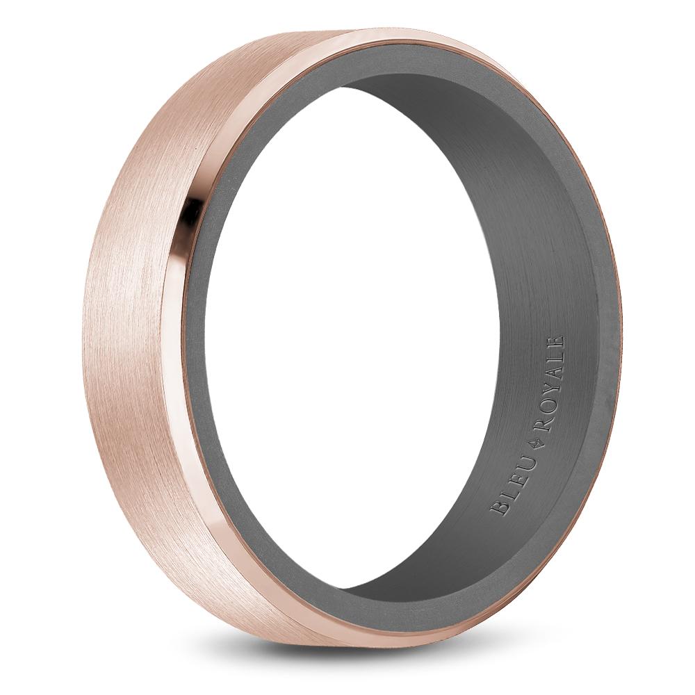 Tantalum & Gold Men's Wedding Band with Sandpaper Top & High Polished Beveled Edge - RYL-131YT6