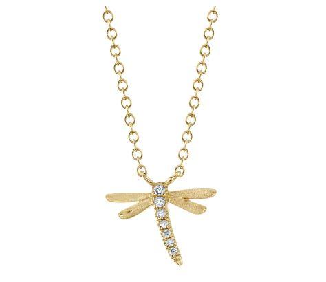 14KY Shy Creation Diamond Dragon Fly Necklace, 0.03ct G/H SI - The Diamond Guys