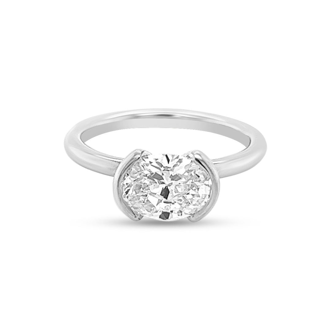 Half-Bezel Solitaire Oval Diamond Engagement Ring - The Diamond Guys