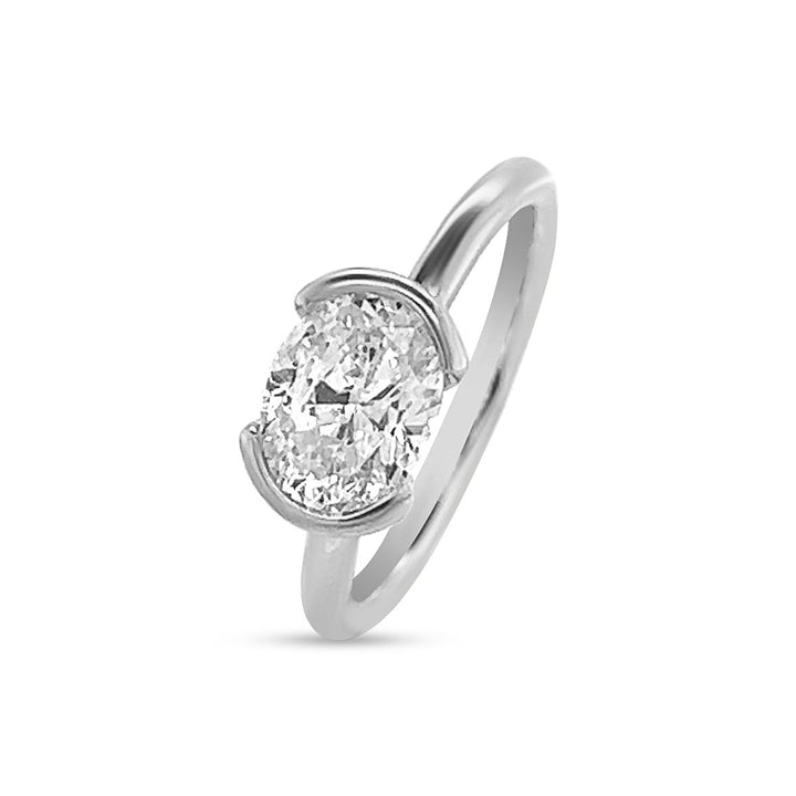 Half-Bezel Solitaire Oval Diamond Engagement Ring - The Diamond Guys