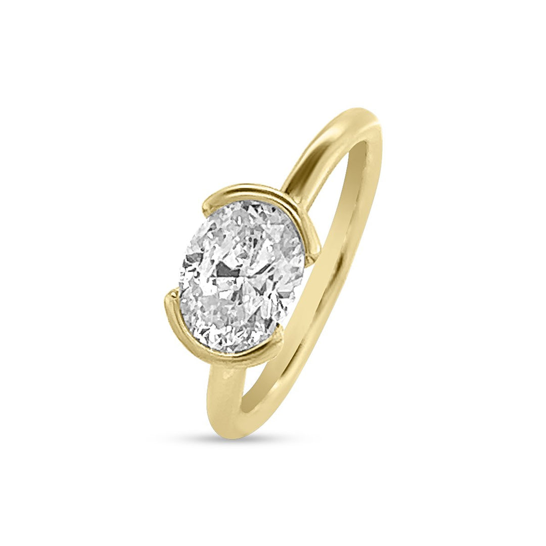 Half-Bezel Solitaire Oval Diamond Engagement Ring - The Diamond Guys