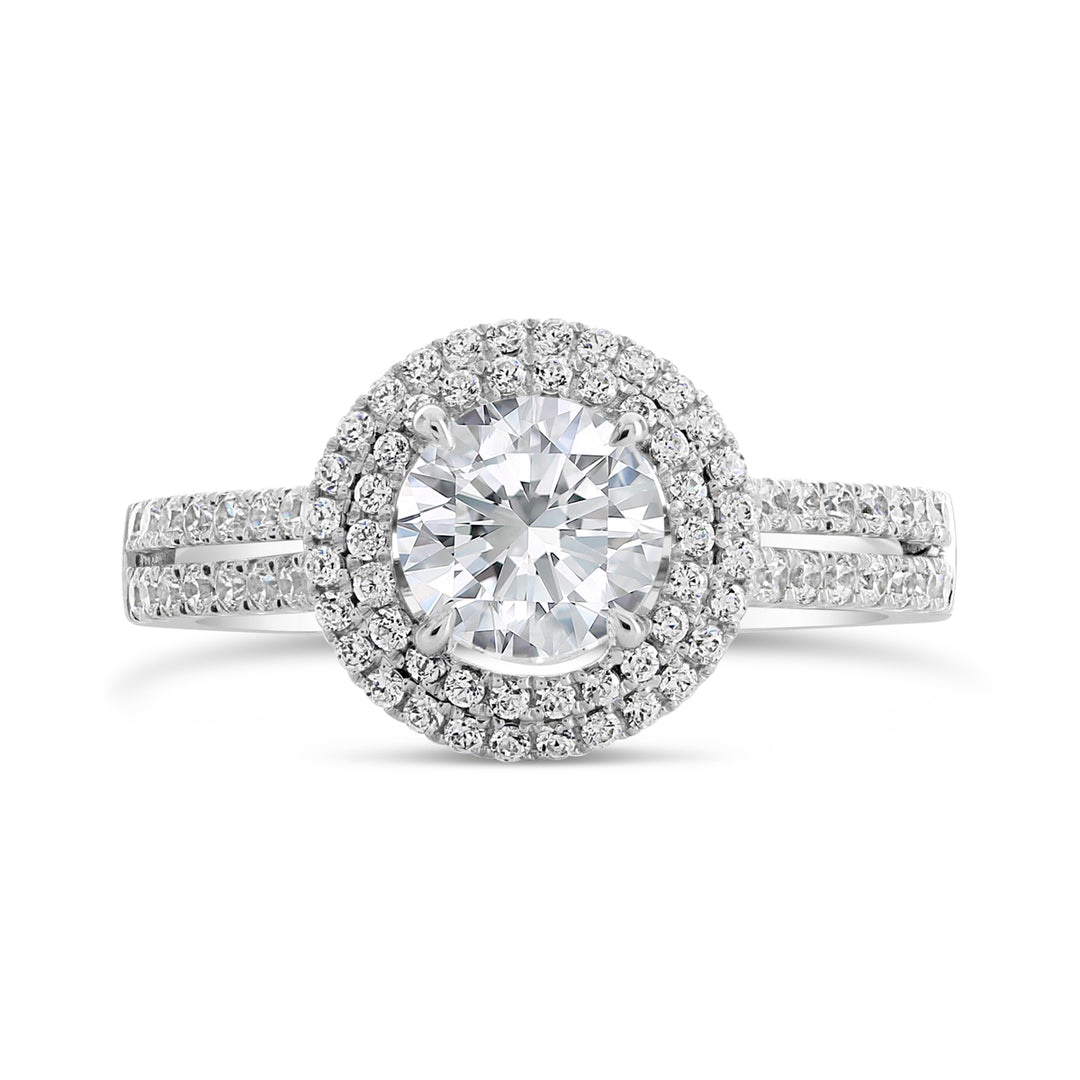 Split Shank Double Halo Diamond Engagement Ring - ACB104