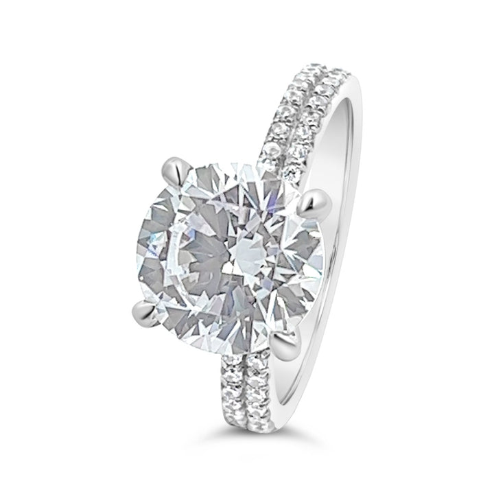 Double Row One Piece Casting Diamond Engagement Ring