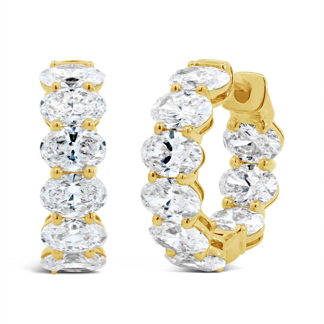 14K Yellow Gold Oval Lab Grown Diamond Huggie Earrings - The Diamond Guys