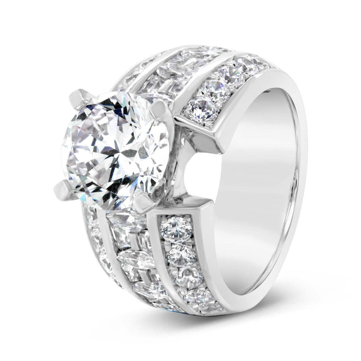 Wide Band Diamond Engagement Ring with Trapezoids & Marquise - YJC3520R