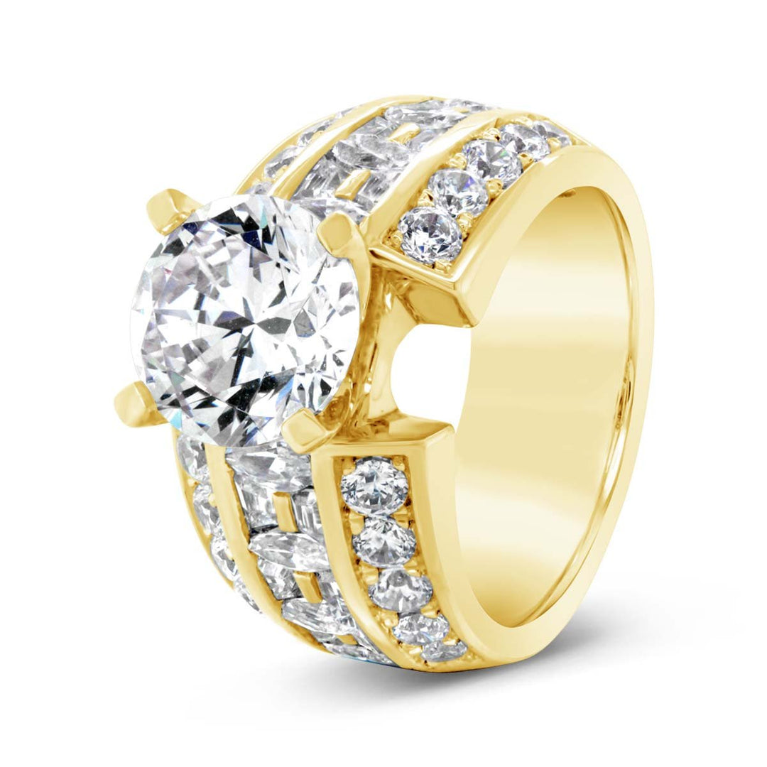 Wide Band Diamond Engagement Ring with Trapezoids & Marquise - YJC3520R