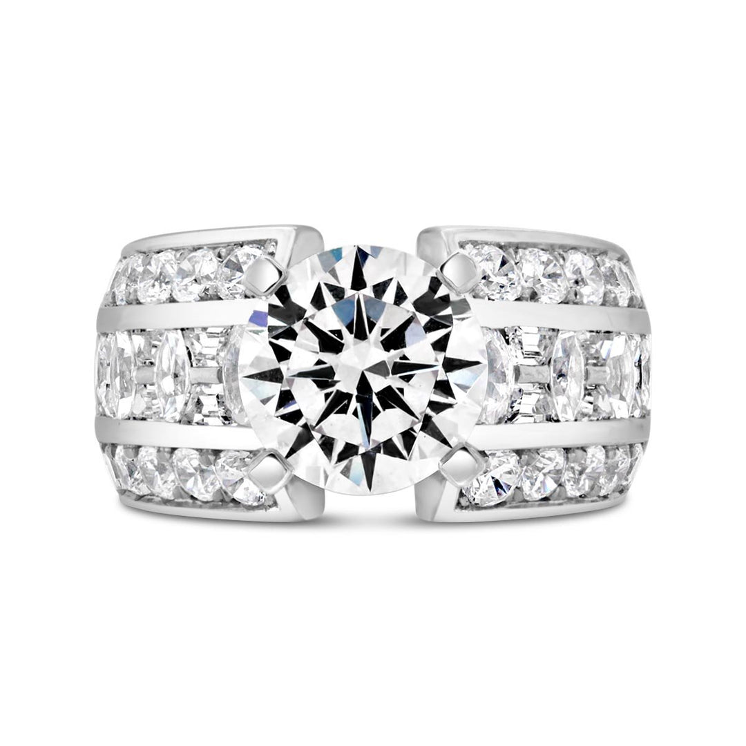 Wide Band Diamond Engagement Ring with Trapezoids & Marquise - YJC3520R