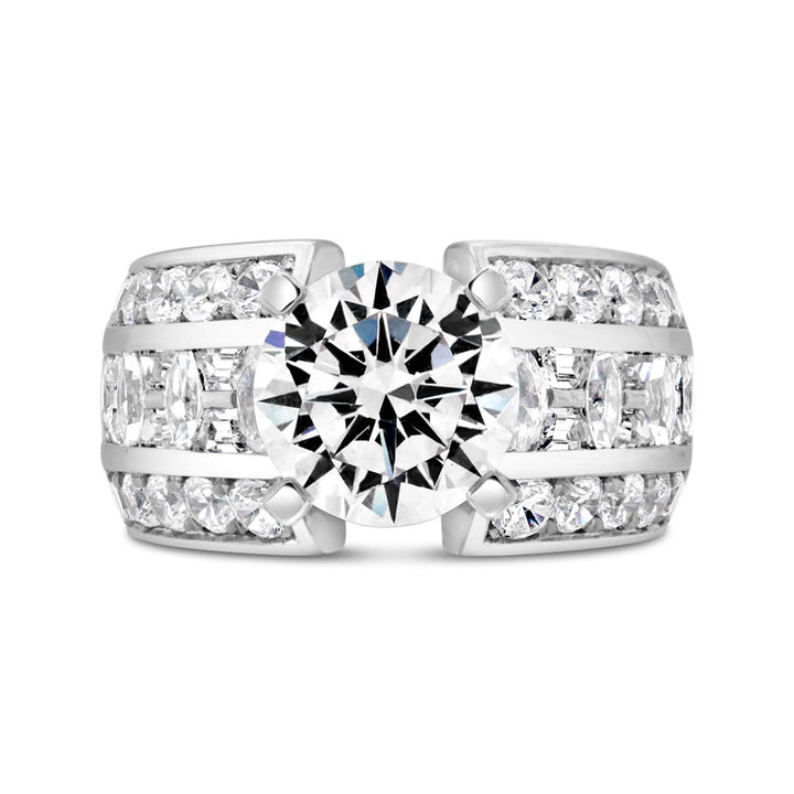 Wide Band Diamond Engagement Ring with Trapezoids & Marquise - YJC3520R