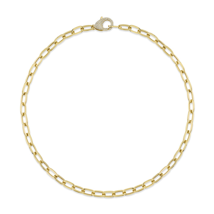Shy Creation Paperclip Link Necklace w/ Diamond Pave Clasp