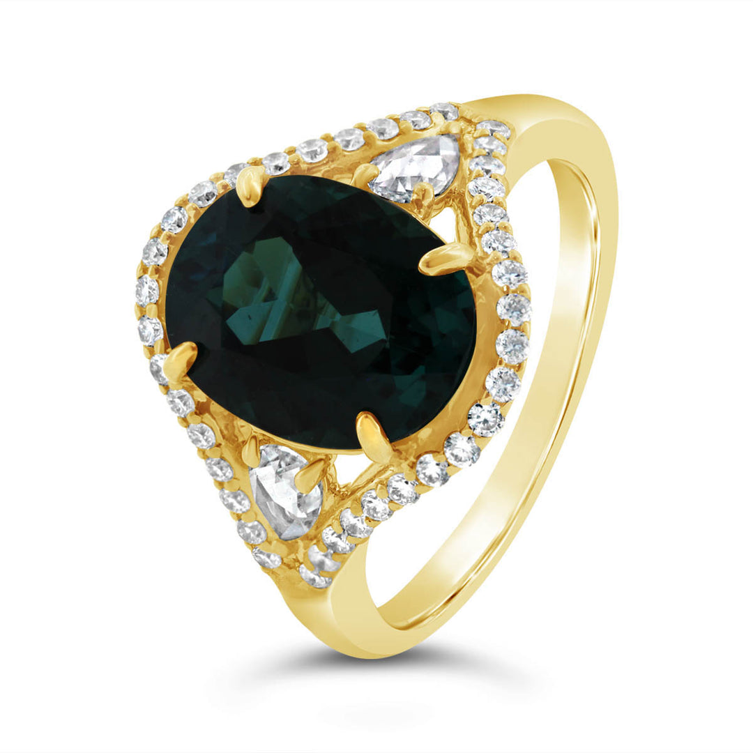 Yellow Diamond & Indigolite Tourmaline Ring