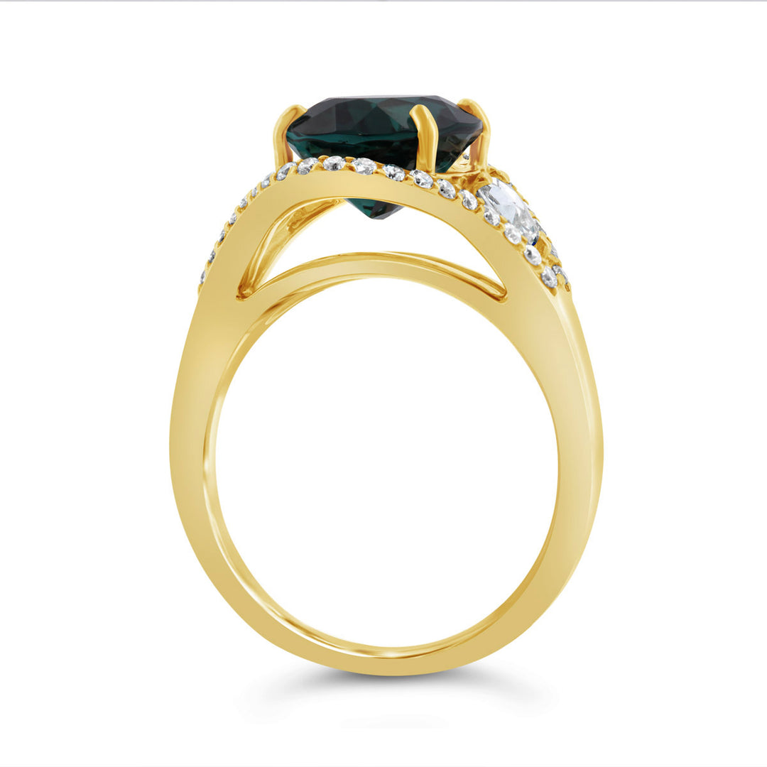 Yellow Diamond & Indigolite Tourmaline Ring