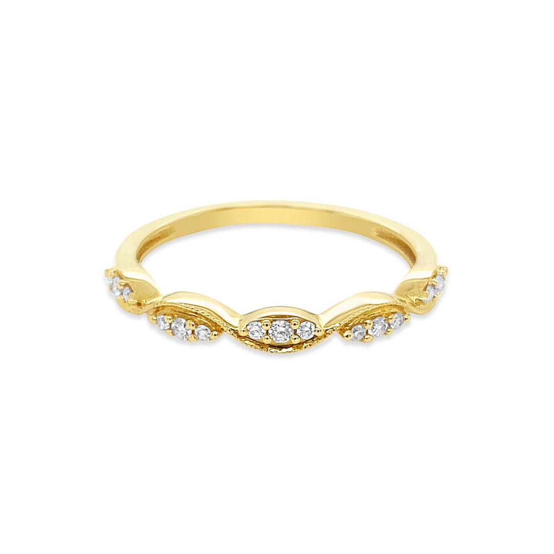 Yellow Gold Half Way Set Diamond Twsit Band with Milgrain Finish - GSR1620-B - The Diamond Guys