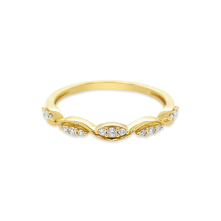 Yellow Gold Half Way Set Diamond Twsit Band with Milgrain Finish - GSR1620-B - The Diamond Guys