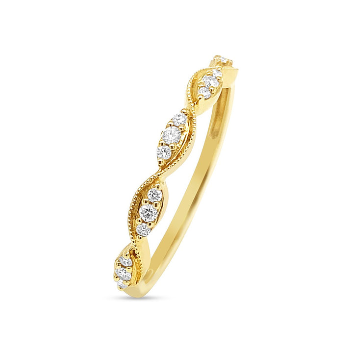Yellow Gold Half Way Set Diamond Twsit Band with Milgrain Finish - GSR1620-B - The Diamond Guys