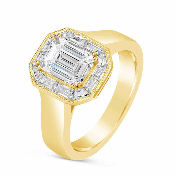 Baguette Diamond Halo Engagement Ring
