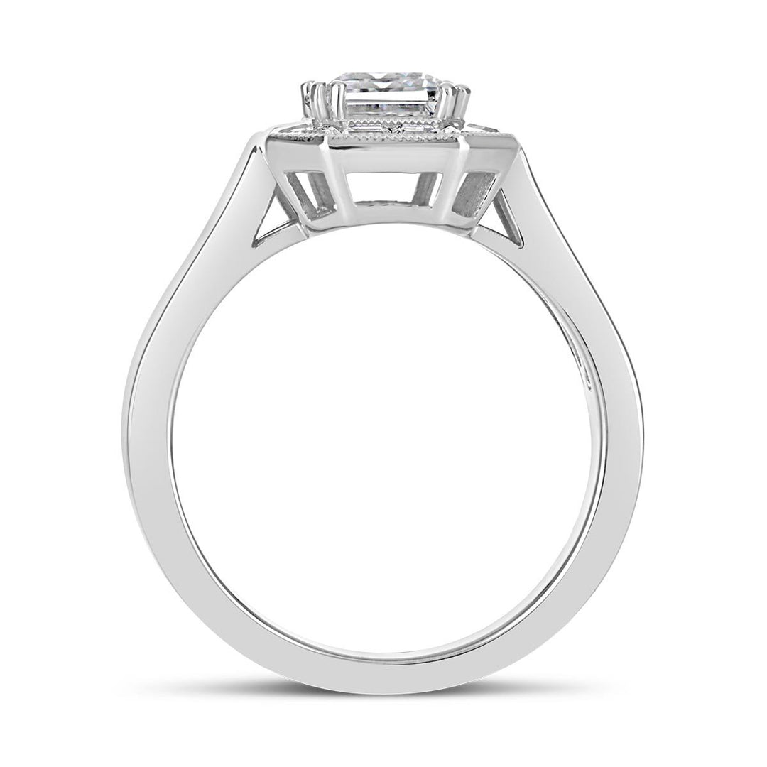 Baguette Diamond Halo Engagement Ring