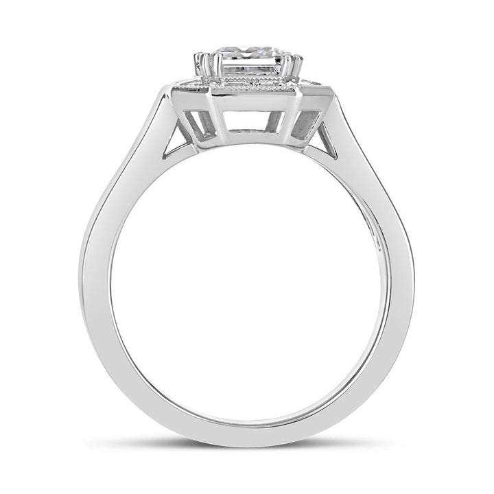 Baguette Diamond Halo Engagement Ring
