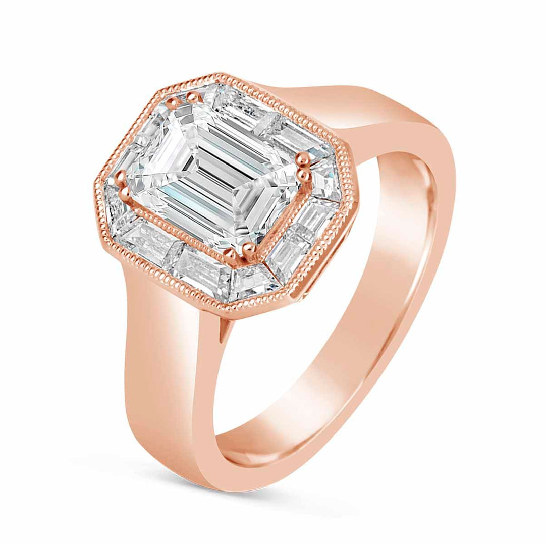 Baguette Diamond Halo Engagement Ring
