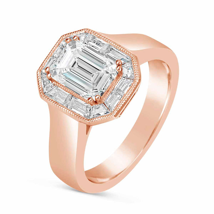 Baguette Diamond Halo Engagement Ring