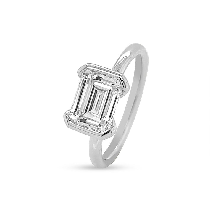 Unique Half-Bezel Emerald Diamond Engagement Ring - The Diamond Guys