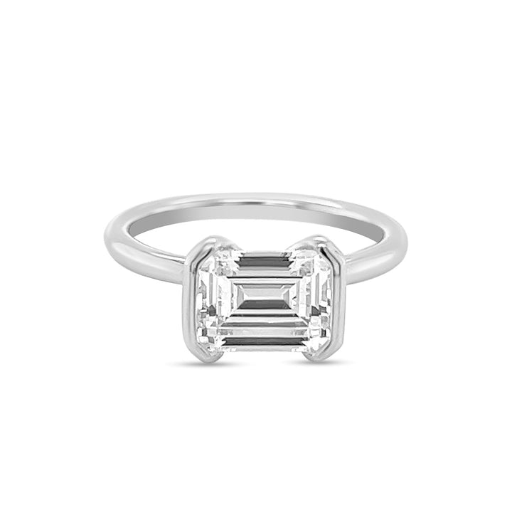 Unique Half-Bezel Emerald Diamond Engagement Ring - The Diamond Guys