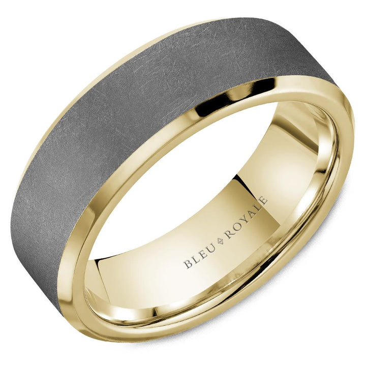 Tantalum Grey & Gold Men's Wedding Band with Diamond Brush Center & High Polish Sides - RYL-182TW75