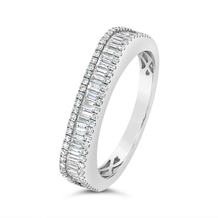 Half Way Square Shaped Set Baguette and Diamond Ring