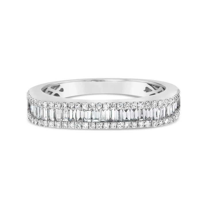 Half Way Square Shaped Set Baguette and Diamond Ring