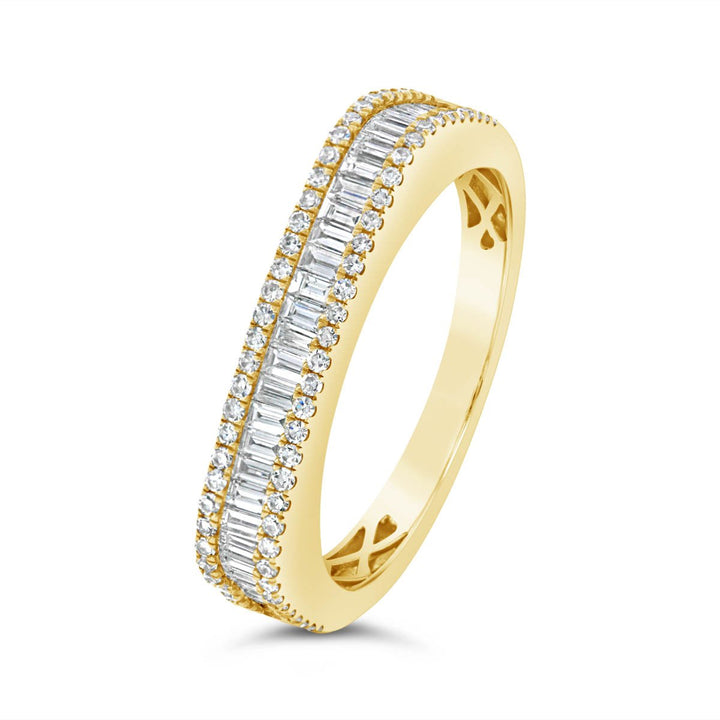Half Way Square Shaped Set Baguette and Diamond Ring