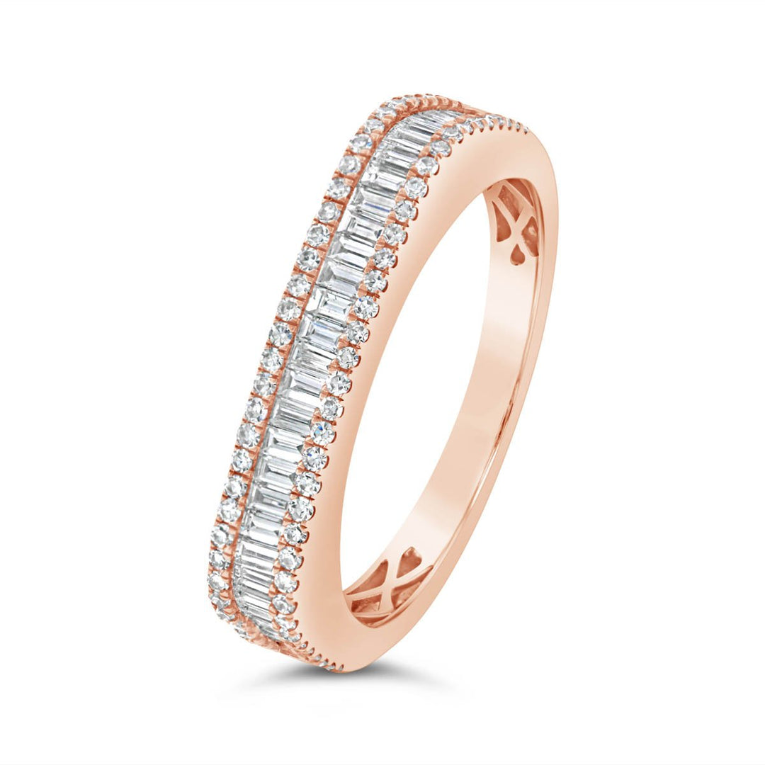 Half Way Square Shaped Set Baguette and Diamond Ring