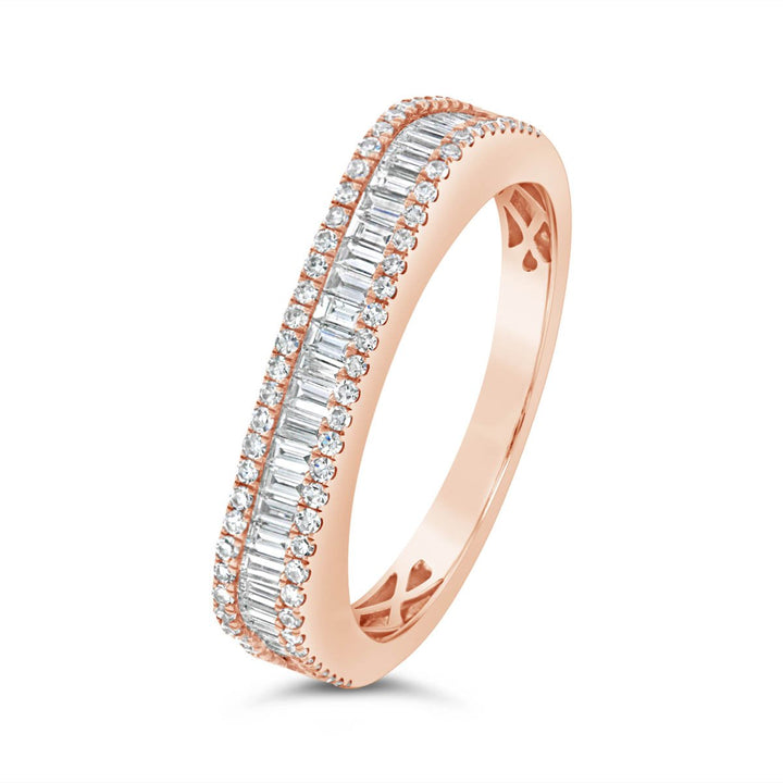 Half Way Square Shaped Set Baguette and Diamond Ring