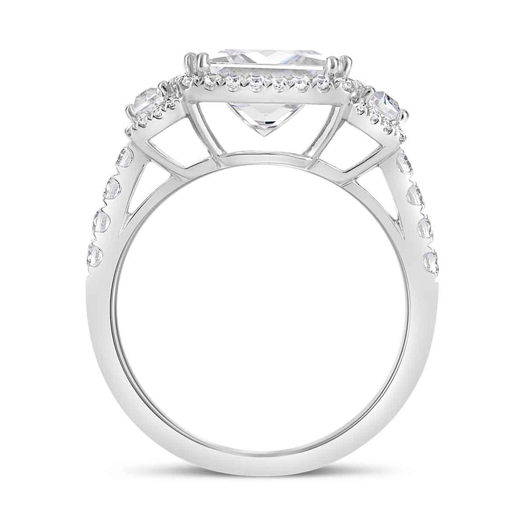 Three stone Diamond Halo Engagement Ring